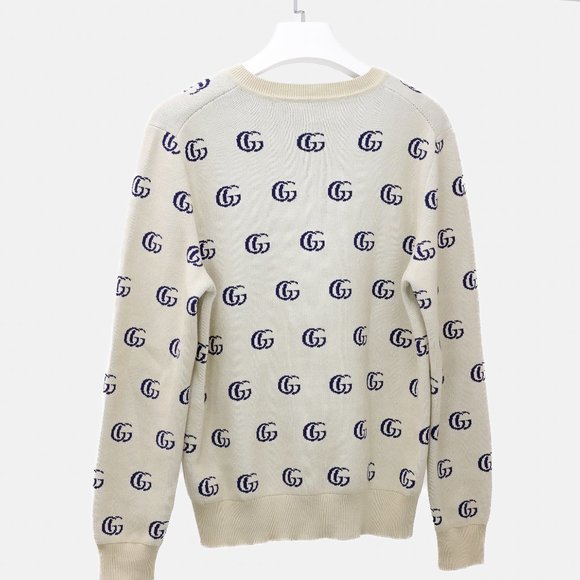 Gucci Cream Monogram GG Knit V-Neck Sweater - Picture 3 of 15